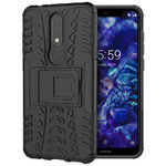 Dual Layer Rugged Tough Shockproof Case & Stand for Nokia 5.1 Plus - Black